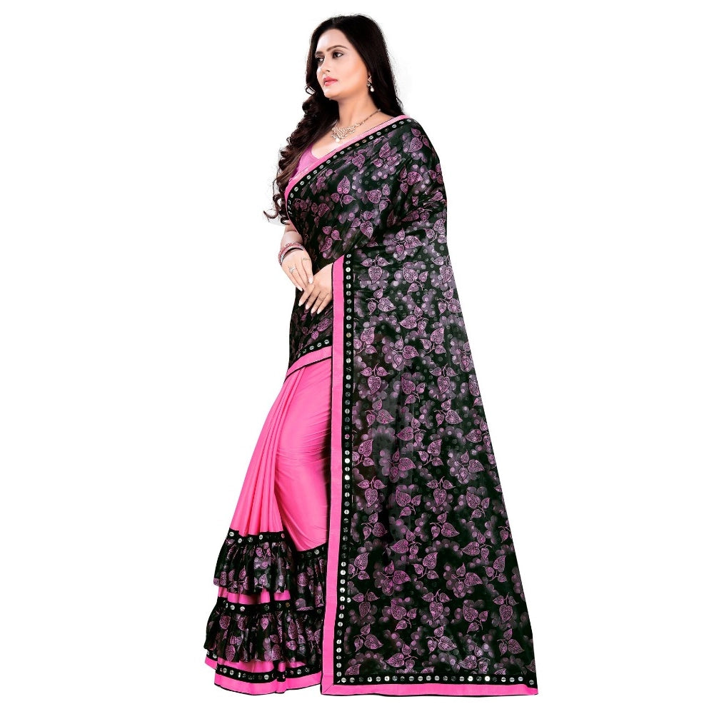 Seduva Women's Lycra Blend Saree with Blouse (Pink, 5-6 Mtrs)