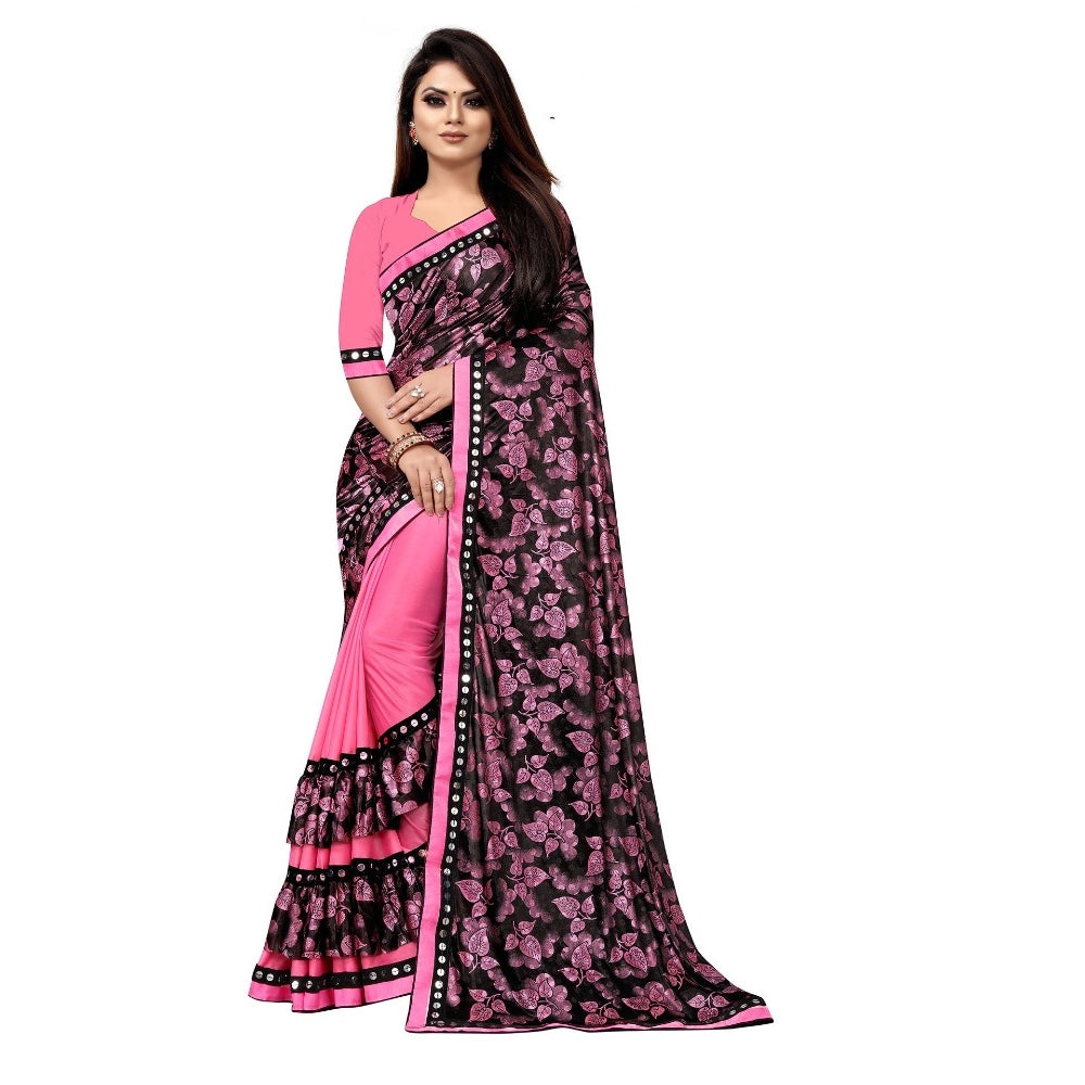 Seduva Women's Lycra Blend Saree with Blouse (Pink, 5-6 Mtrs)