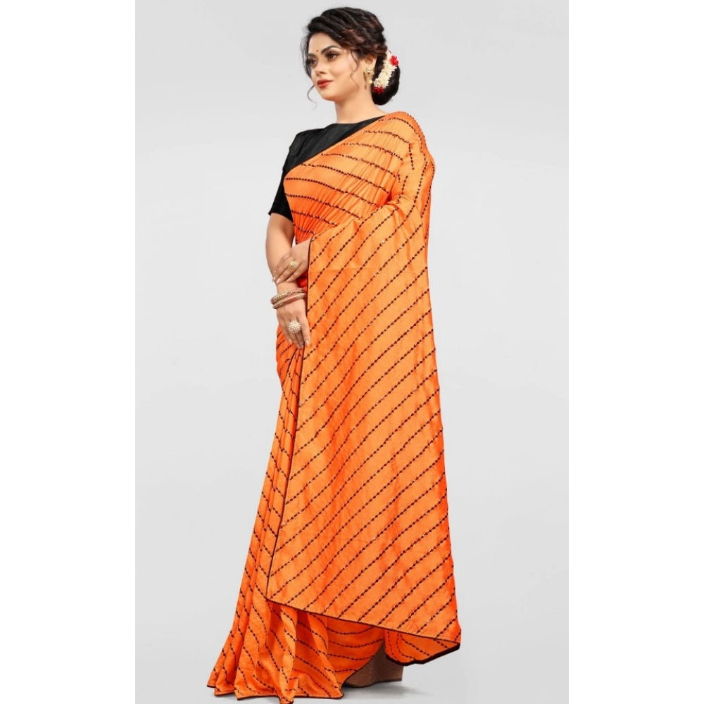 Seduva Women's Vichitra Saree with Blouse (Orange, 5-6 Mtrs)