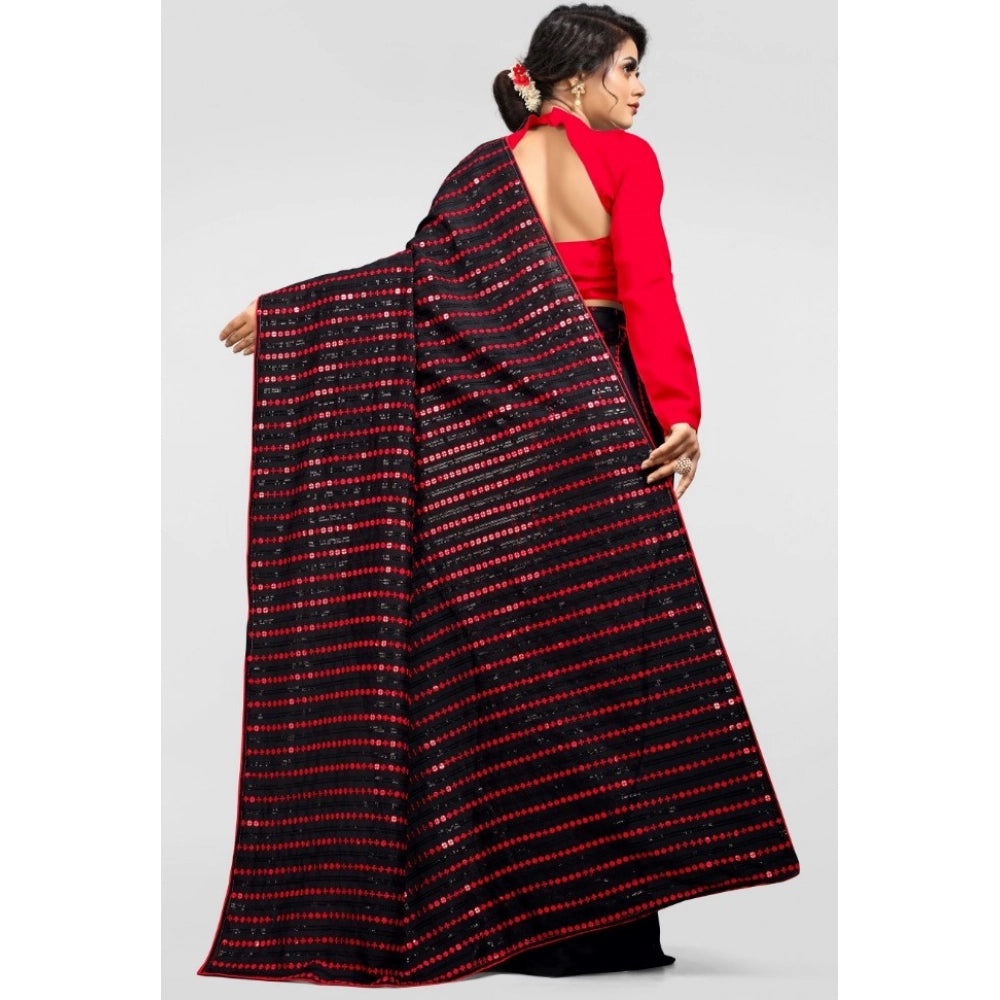 Seduva Women's Vichitra Saree with Blouse (Red, 5-6 Mtrs)