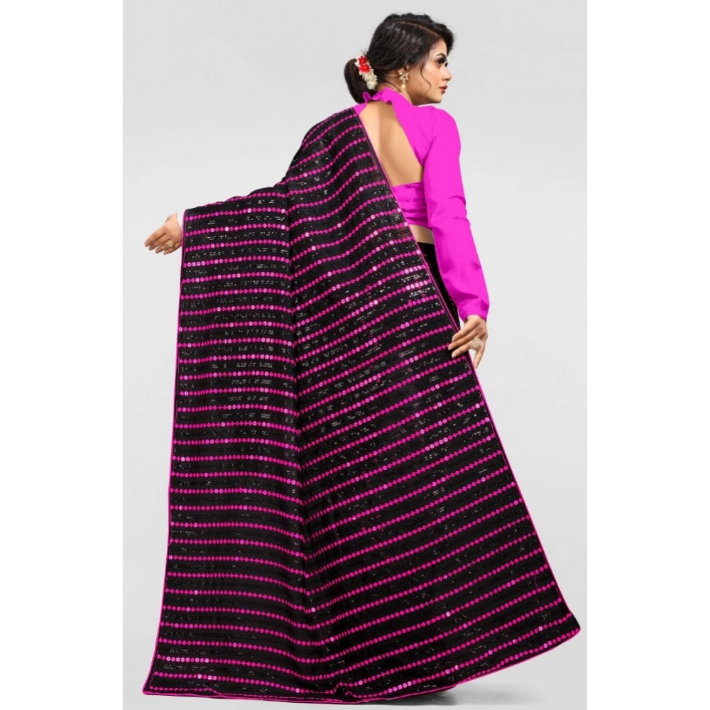 Seduva Women's Vichitra Saree with Blouse (Pink, 5-6 Mtrs)
