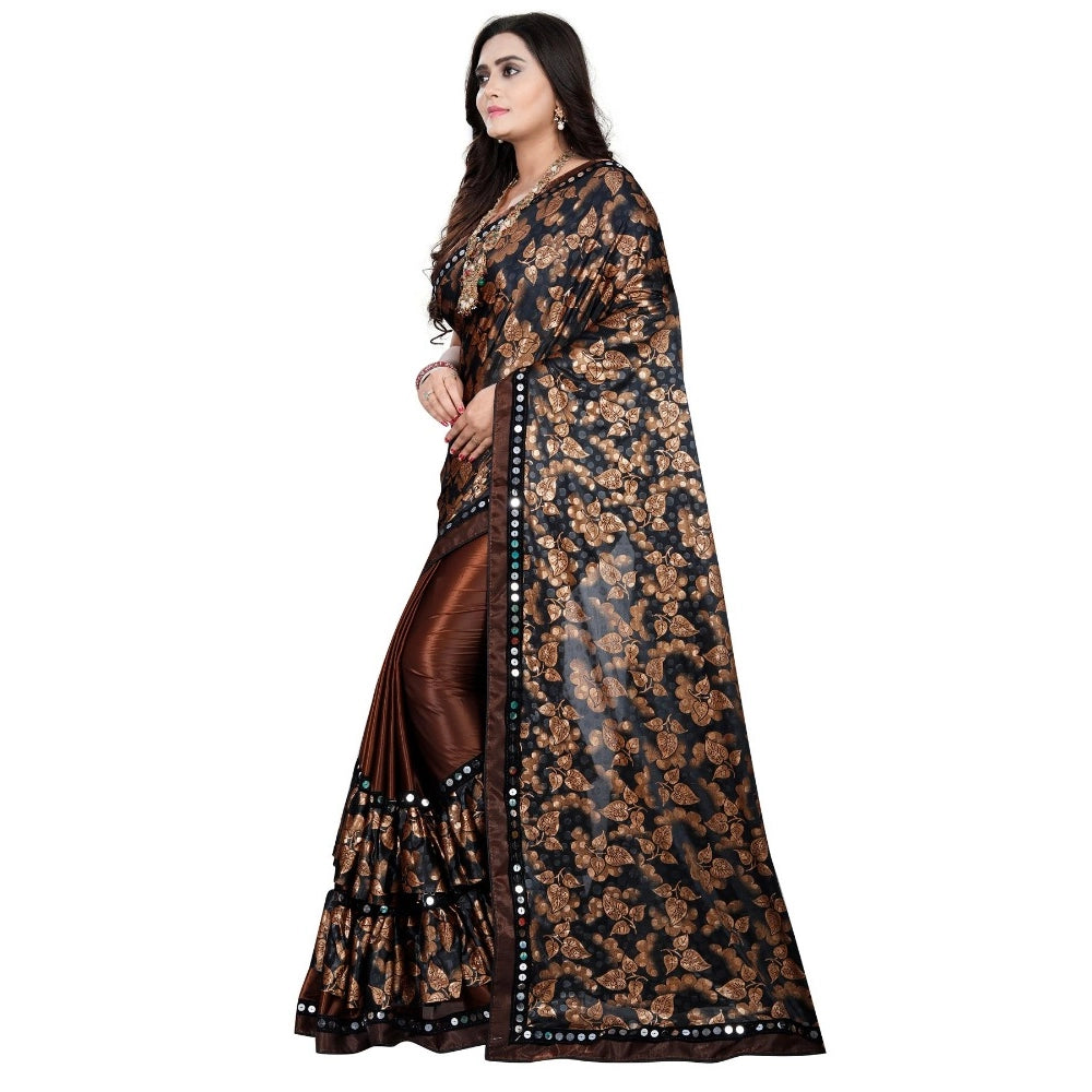 Seduva Women's Lycra Blend Saree with Blouse (Coffee, 5-6 Mtrs)