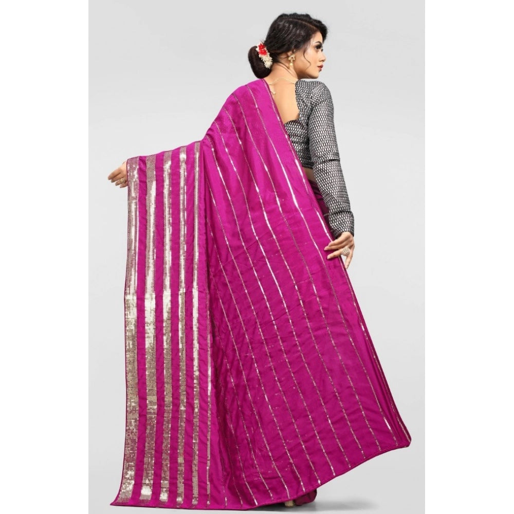 Seduva Women's Vichitra Saree with Blouse (Pink, 5-6 Mtrs)