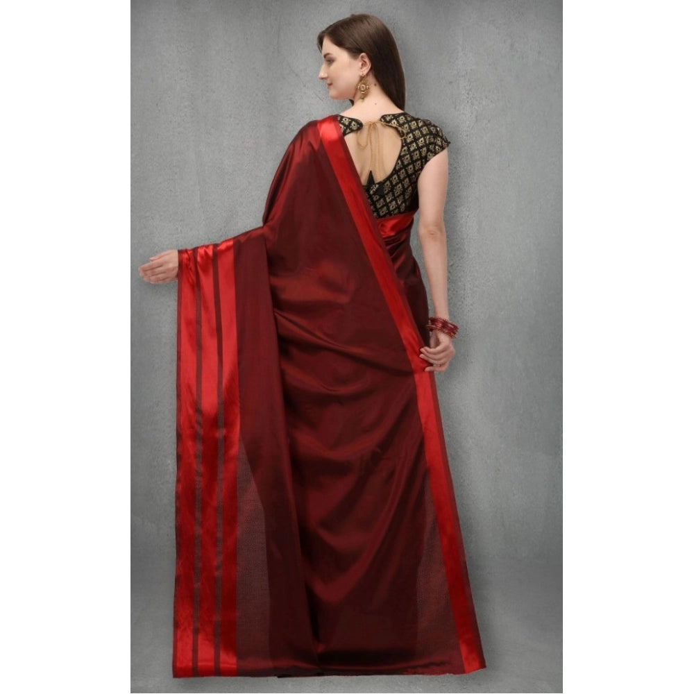 Seduva Women's Satin Silk Saree with Blouse (Red, 5-6 Mtrs)