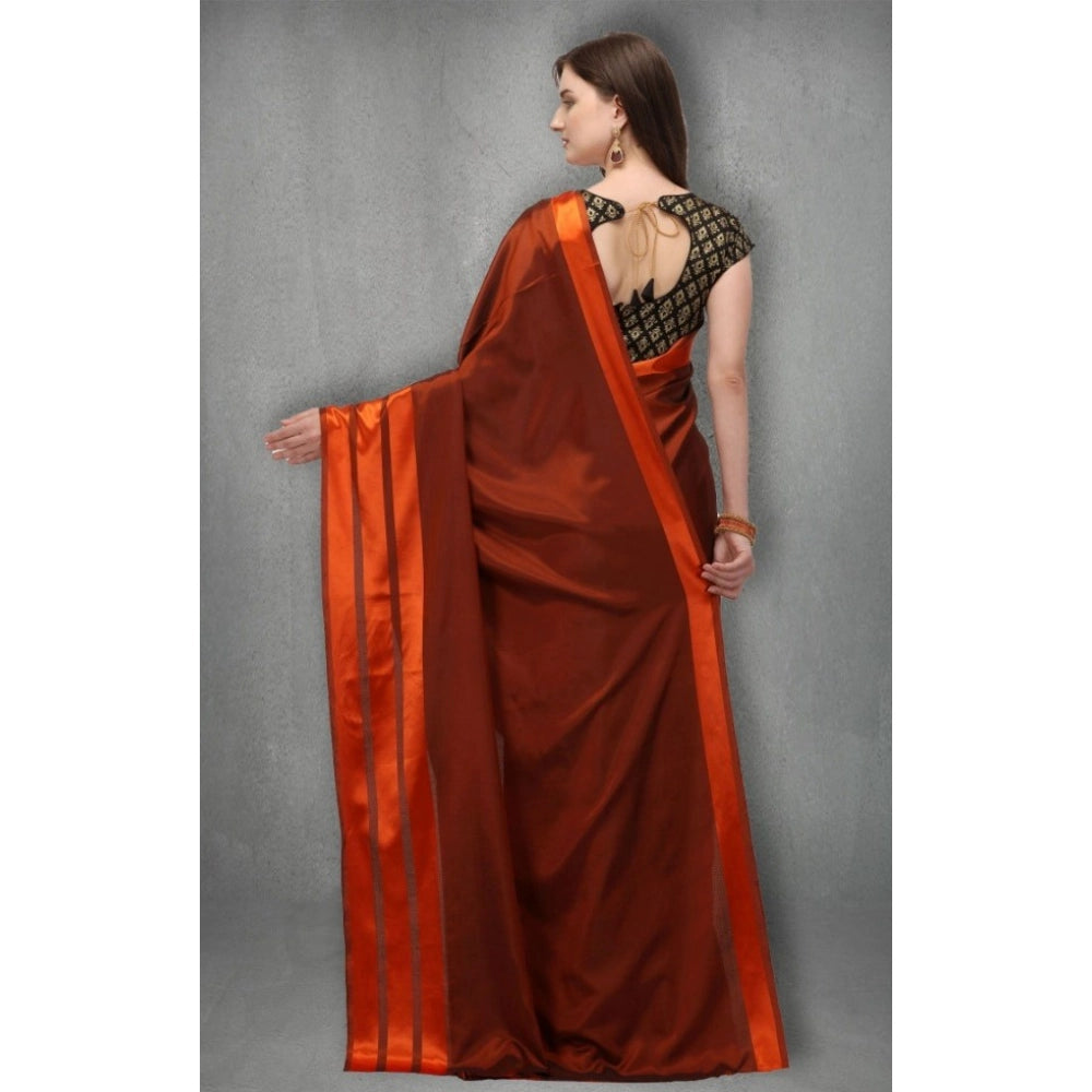 Seduva Women's Satin Silk Saree with Blouse (Orange, 5-6 Mtrs)