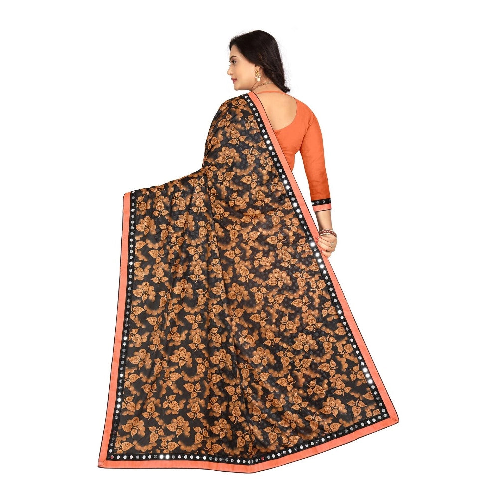 Seduva Women's Lycra Blend Saree with Blouse (Orange, 5-6 Mtrs)