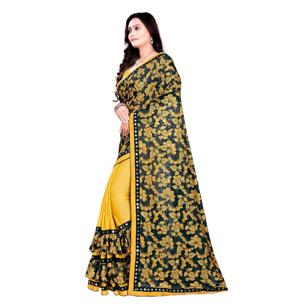 Seduva Women's Lycra Blend Saree with Blouse (Mustard, 5-6 Mtrs)