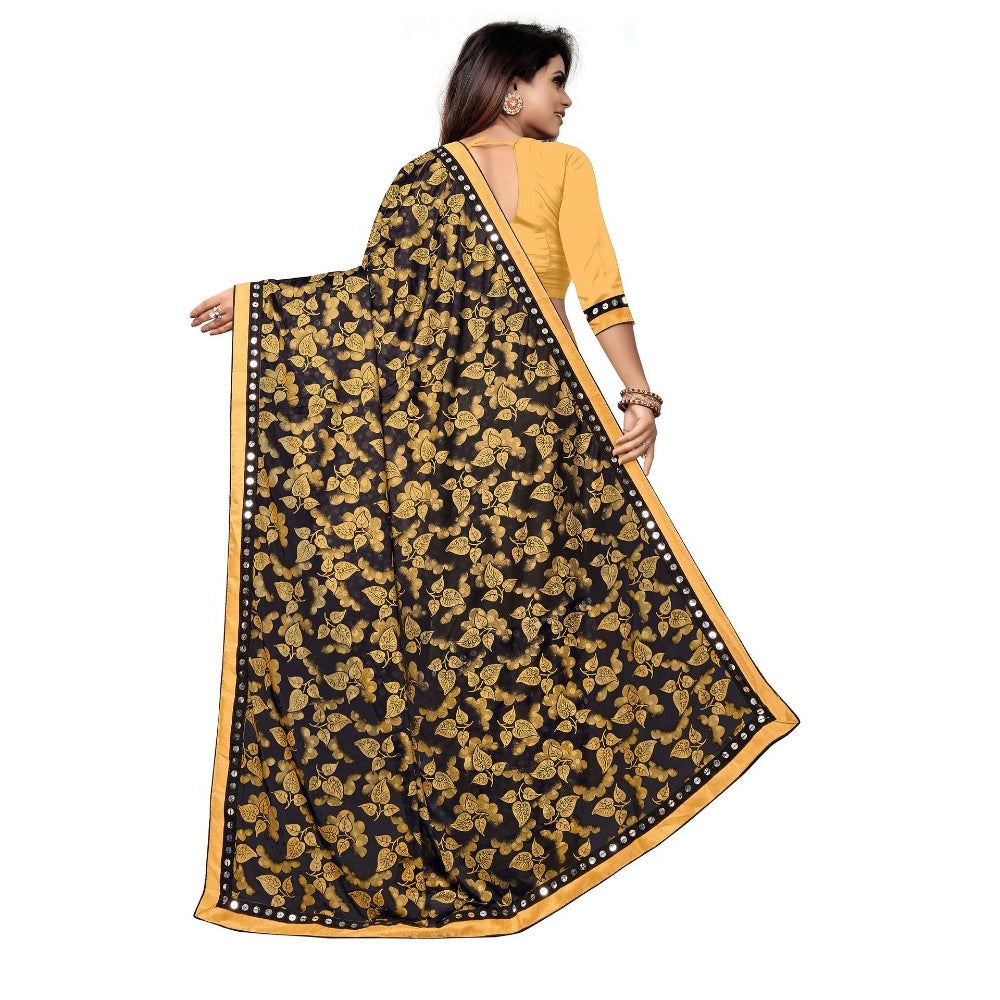 Seduva Women's Lycra Blend Saree with Blouse (Mustard, 5-6 Mtrs)