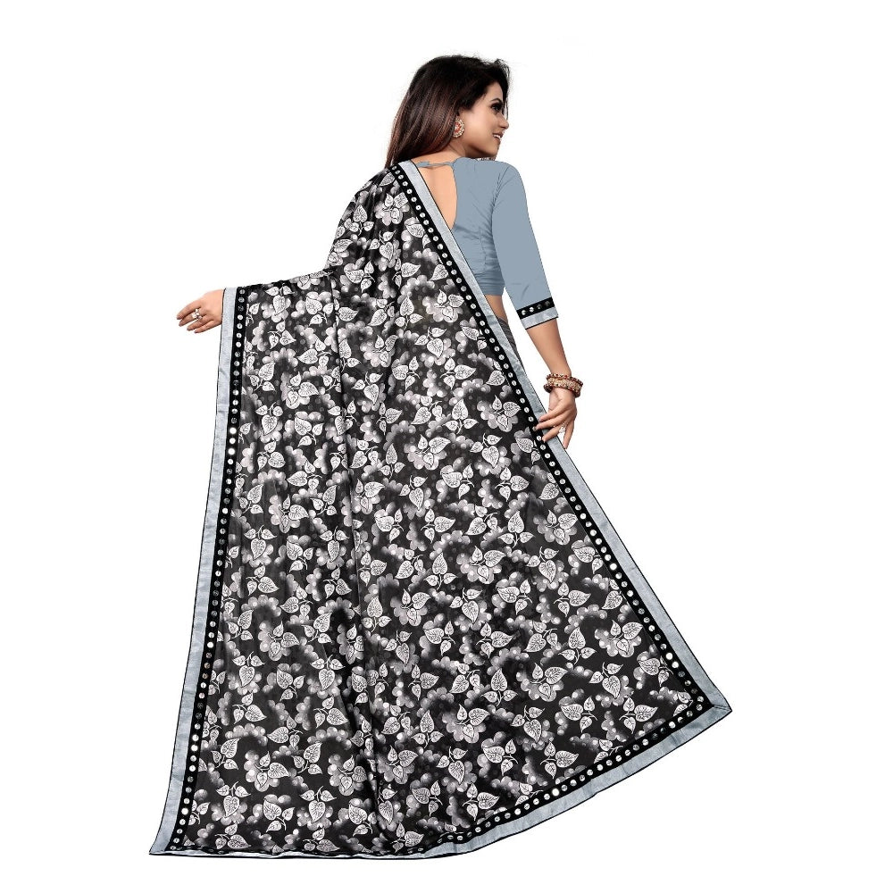 Seduva Women's Lycra Blend Saree with Blouse (Grey, 5-6 Mtrs)
