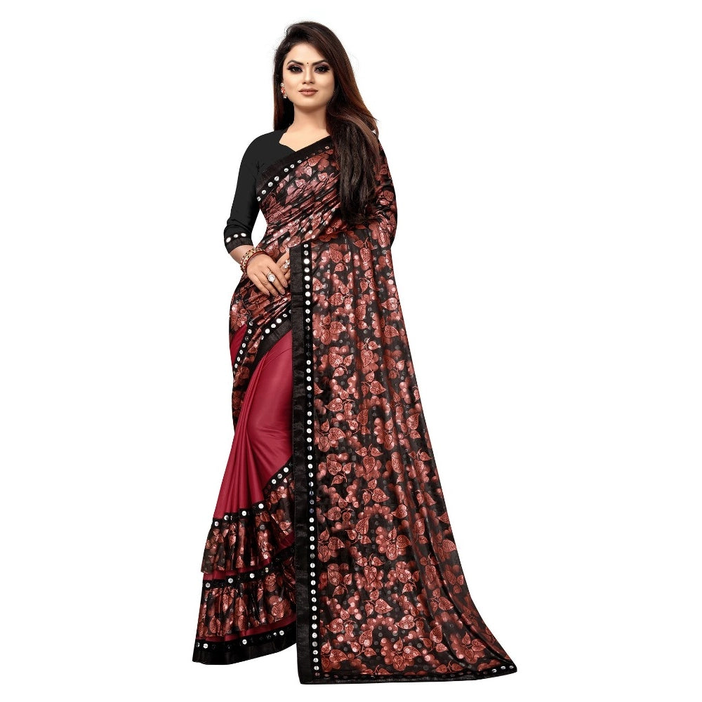 Seduva Women's Lycra Blend Saree with Blouse (Red, 5-6 Mtrs)