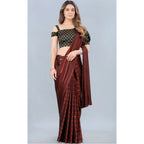 Seduva Women's Satin Silk Saree with Blouse (Orange, 5-6 Mtrs)