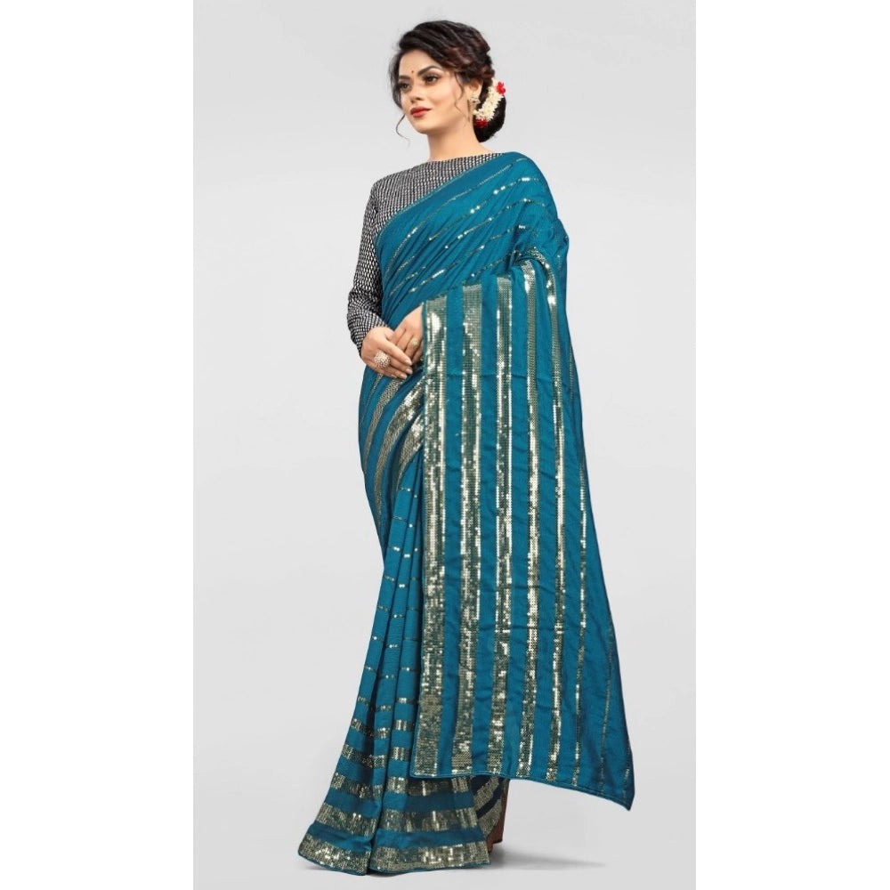 Seduva Women's Vichitra Saree with Blouse (Rama, 5-6 Mtrs)