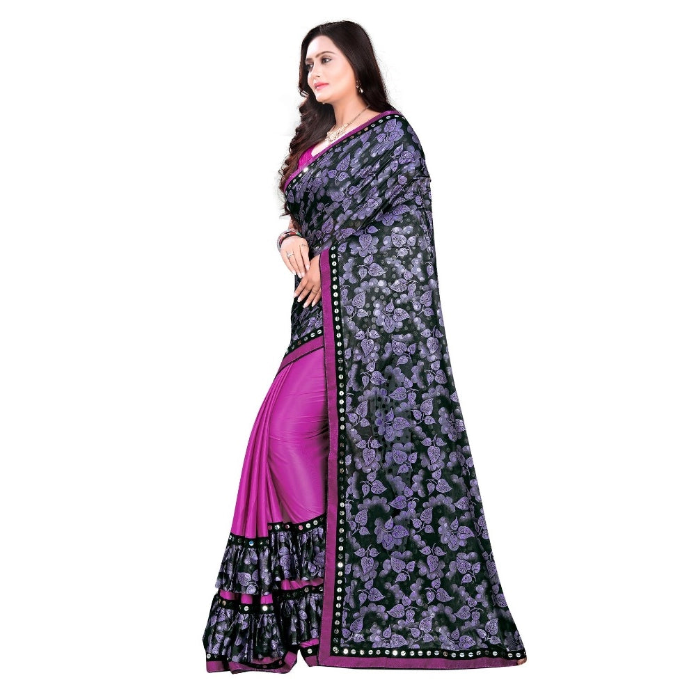 Seduva Women's Lycra Blend Saree with Blouse (Purple, 5-6 Mtrs)