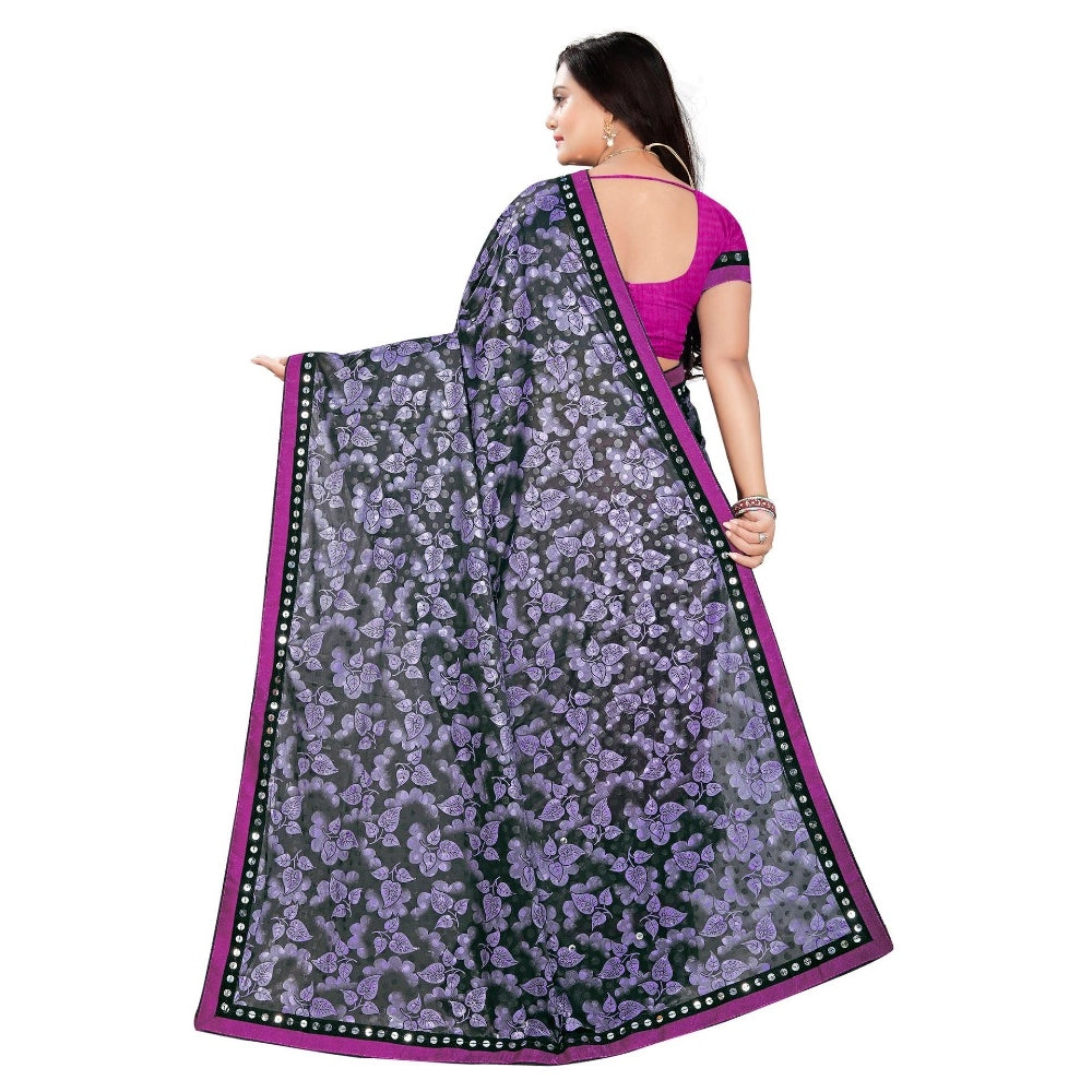 Seduva Women's Lycra Blend Saree with Blouse (Purple, 5-6 Mtrs)