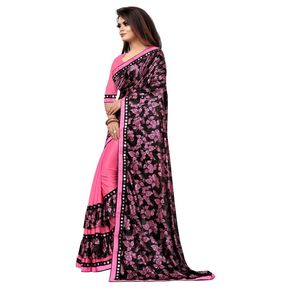 Seduva Women's Lycra Blend Saree with Blouse (Pink, 5-6 Mtrs)