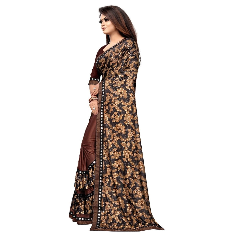 Seduva Women's Lycra Blend Saree with Blouse (Coffee, 5-6 Mtrs)