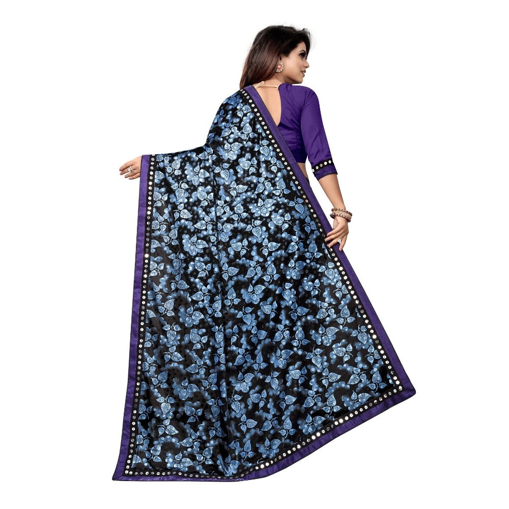 Seduva Women's Lycra Blend Saree with Blouse (Blue, 5-6 Mtrs)