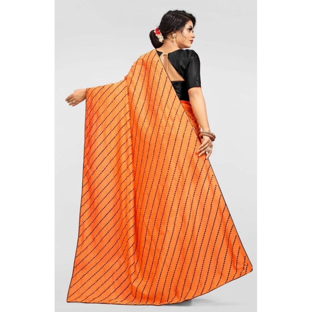 Seduva Women's Vichitra Saree with Blouse (Orange, 5-6 Mtrs)
