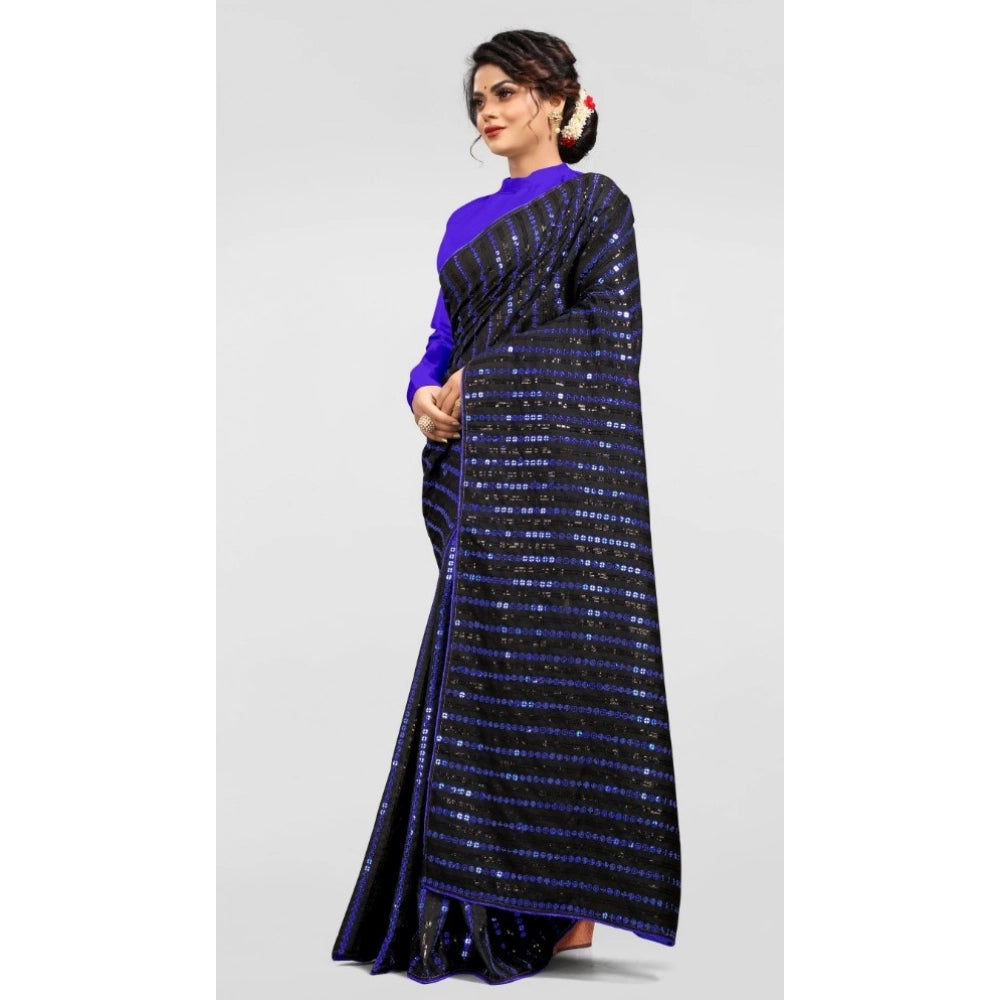 Seduva Women's Vichitra Saree with Blouse (Blue, 5-6 Mtrs)