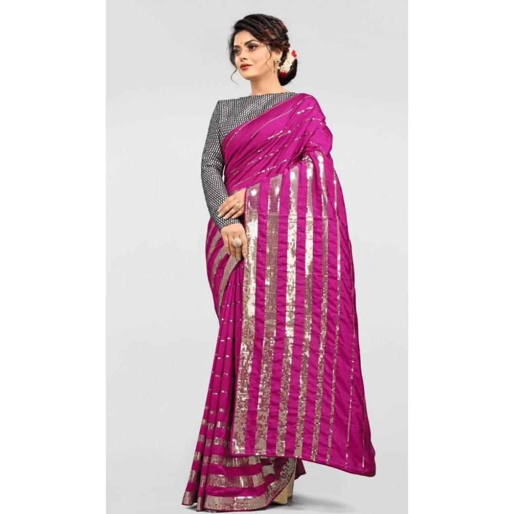 Seduva Women's Vichitra Saree with Blouse (Pink, 5-6 Mtrs)