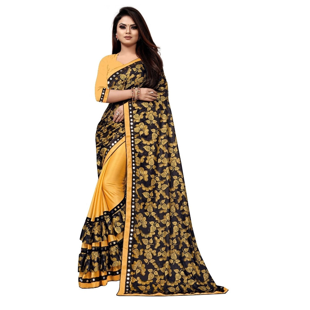 Seduva Women's Lycra Blend Saree with Blouse (Mustard, 5-6 Mtrs)