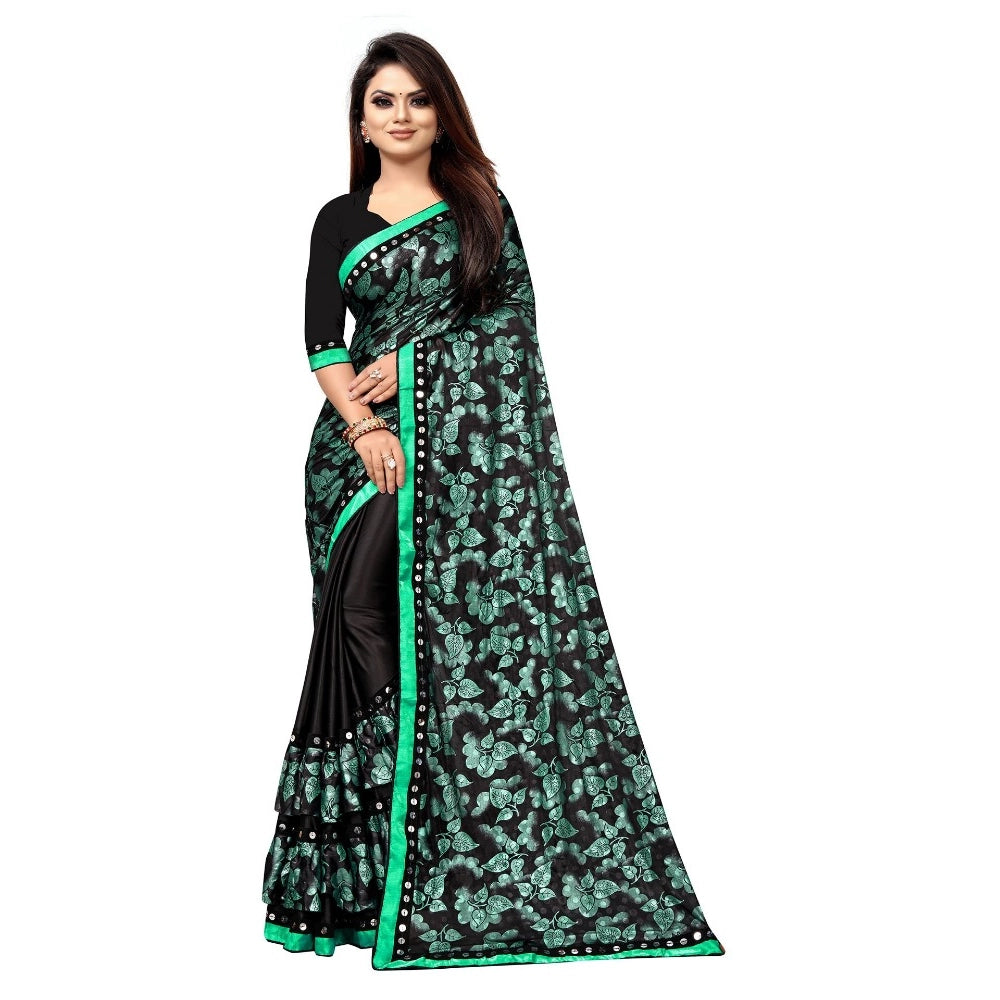 Seduva Women's Lycra Blend Saree with Blouse (Green, 5-6 Mtrs)