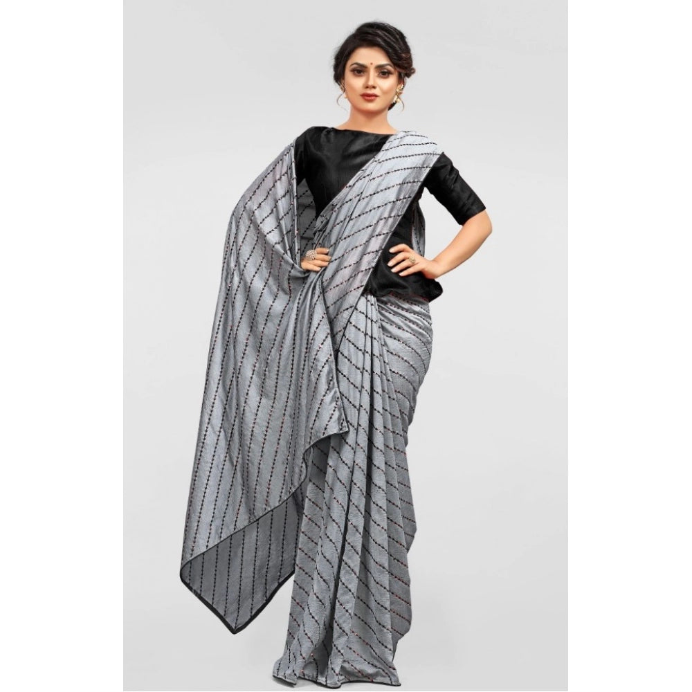 Seduva Women's Vichitra Saree with Blouse (Grey, 5-6 Mtrs)