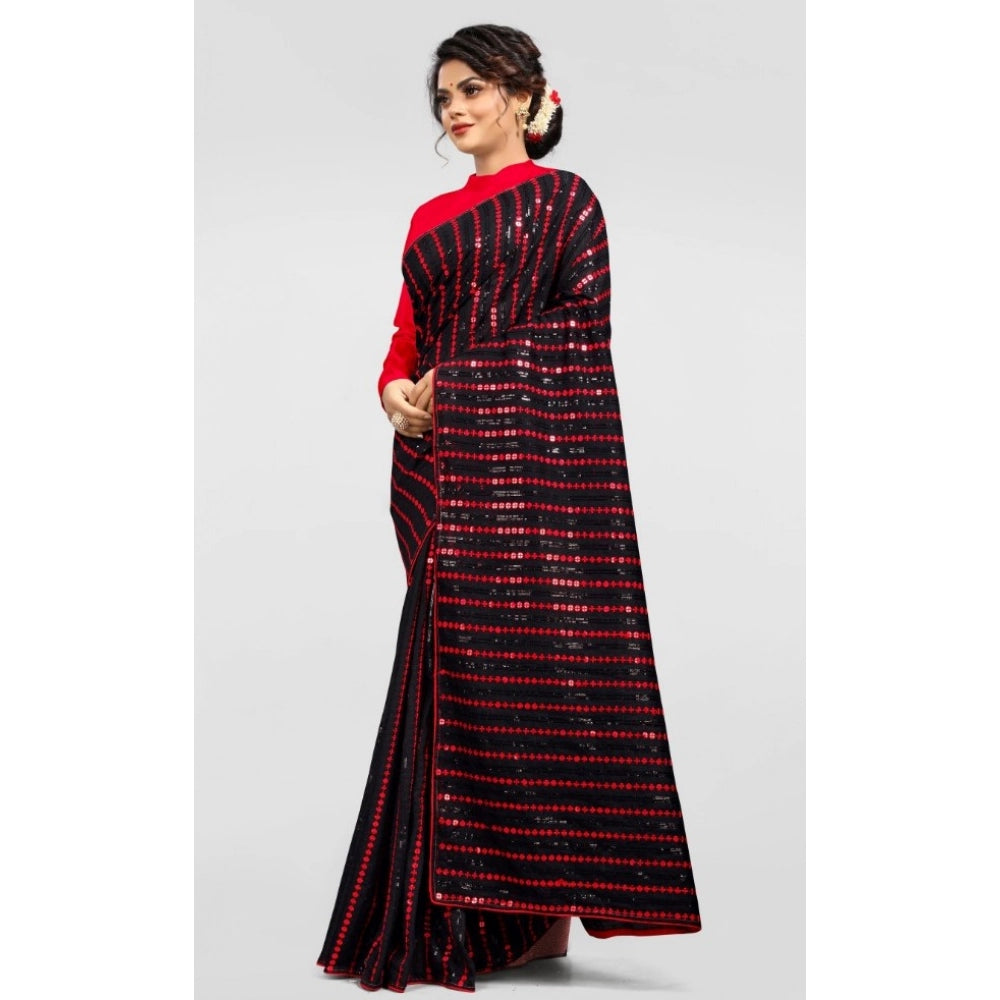 Seduva Women's Vichitra Saree with Blouse (Red, 5-6 Mtrs)