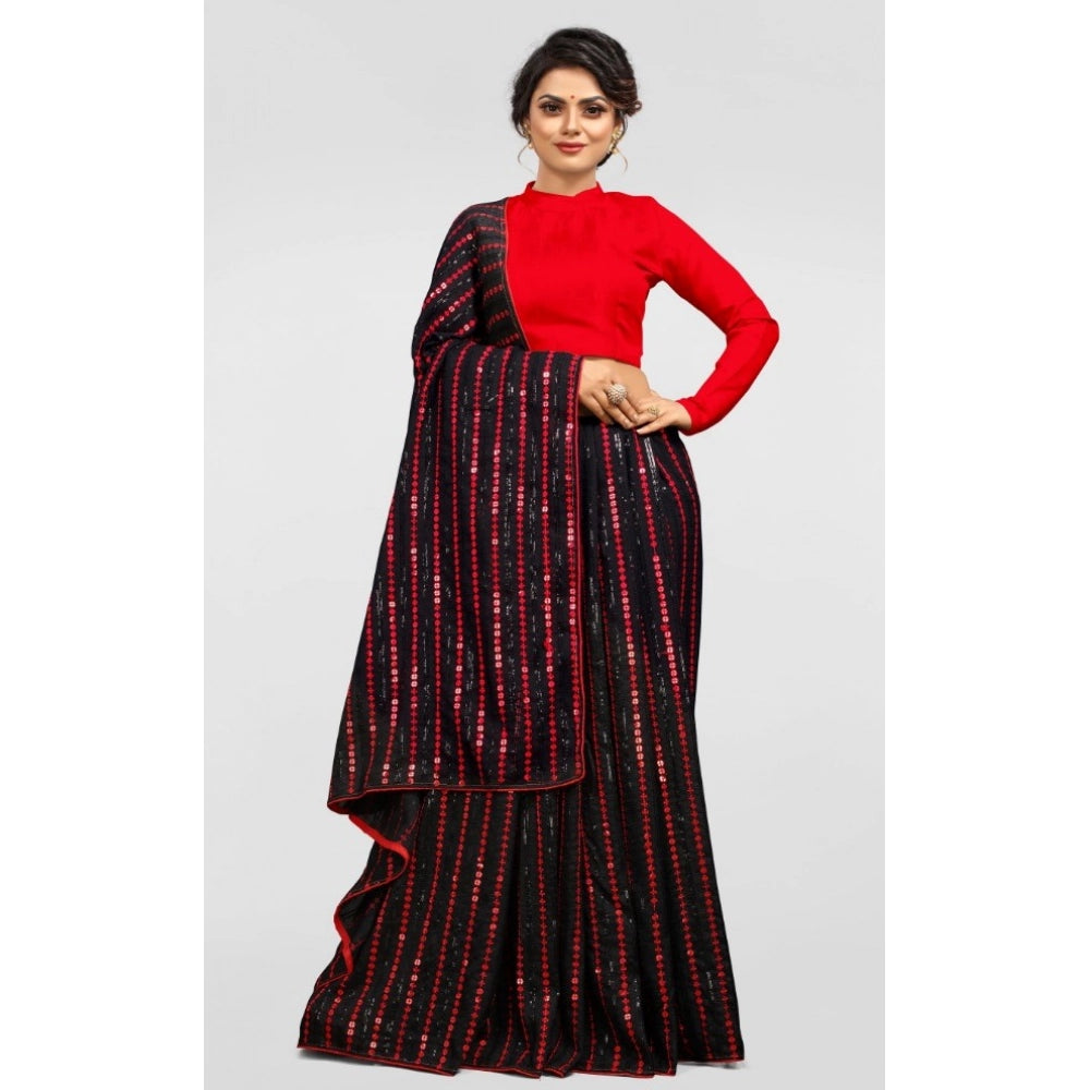 Seduva Women's Vichitra Saree with Blouse (Red, 5-6 Mtrs)