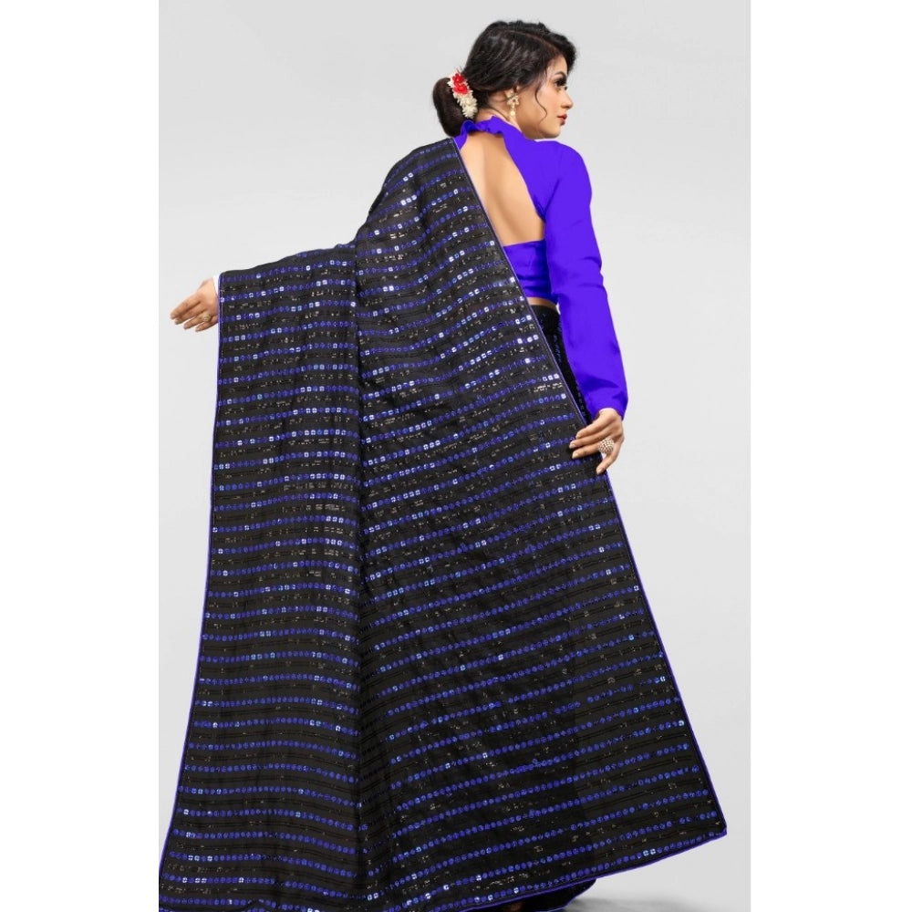 Seduva Women's Vichitra Saree with Blouse (Blue, 5-6 Mtrs)