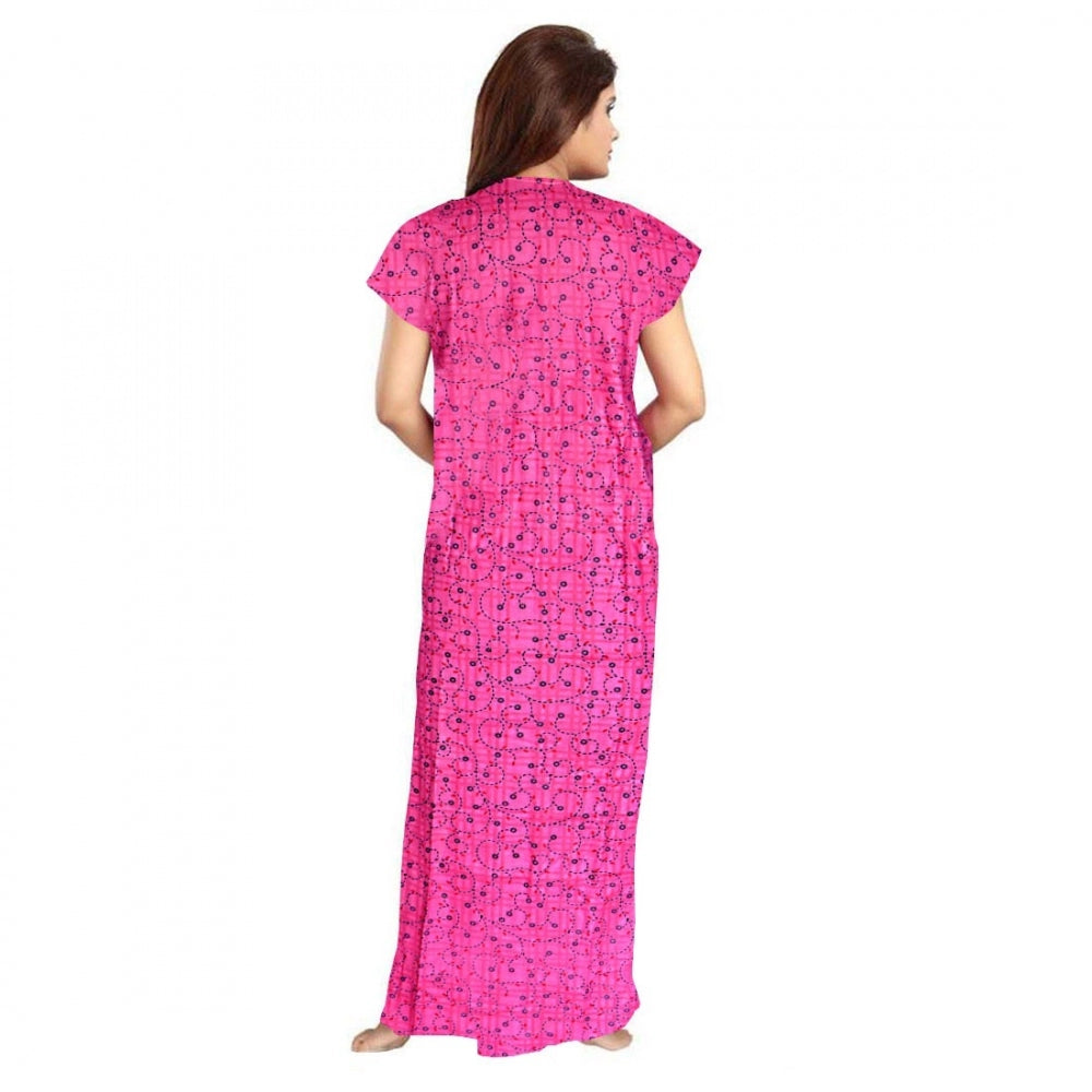 Seduva Women's Cotton Printed Maxi Nighty (Pink)