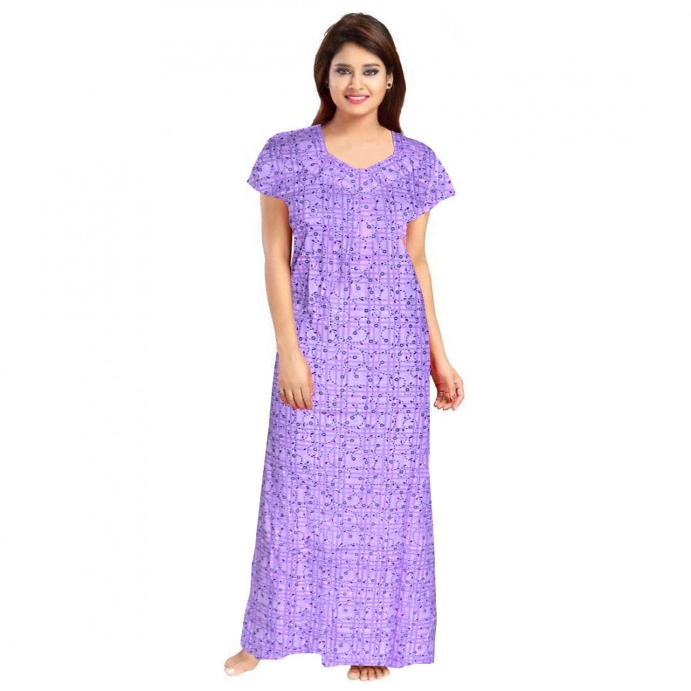 Seduva Women's Cotton Printed Maxi Nighty (Lavender)