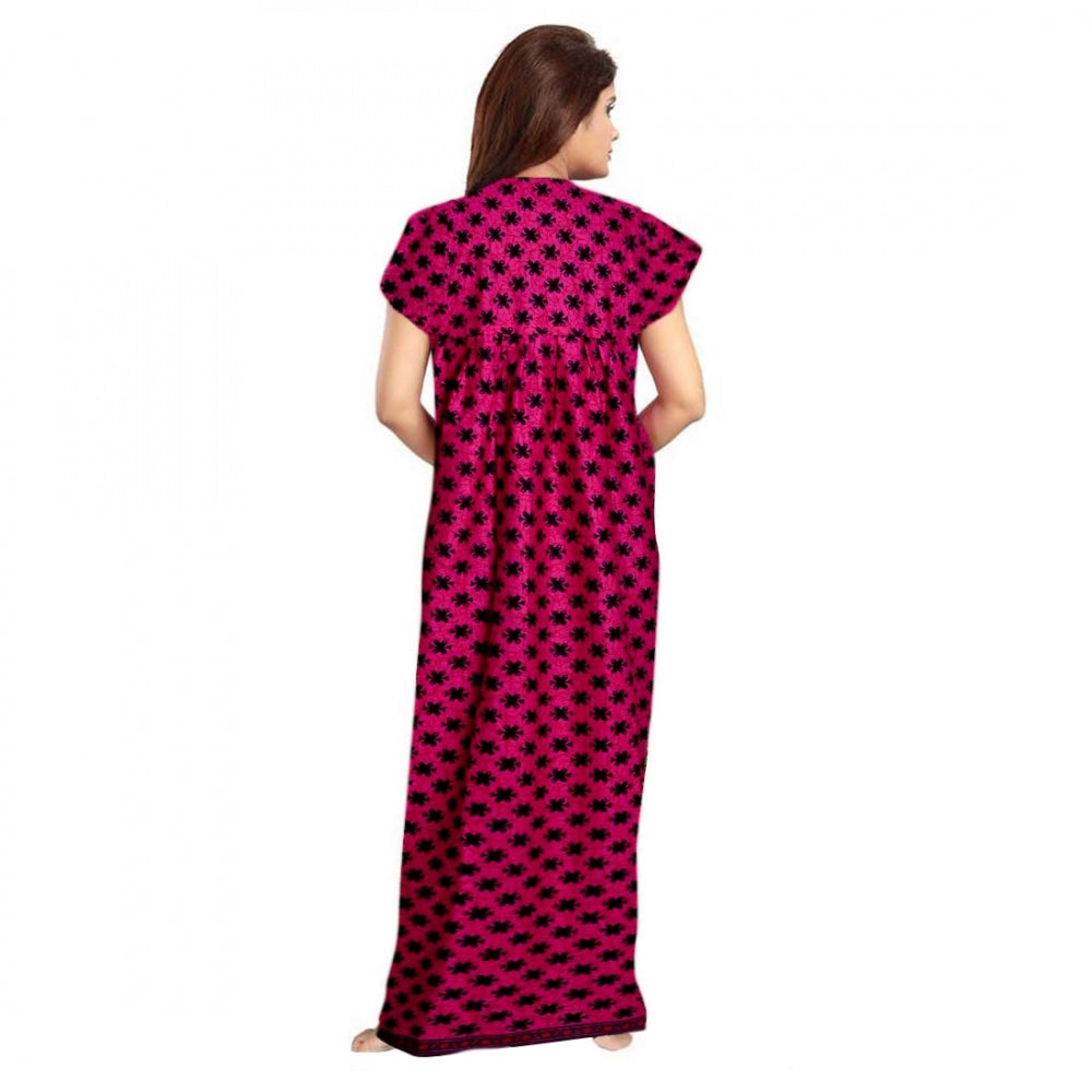 Seduva Women's Cotton Printed Maxi Nighty (Pink)