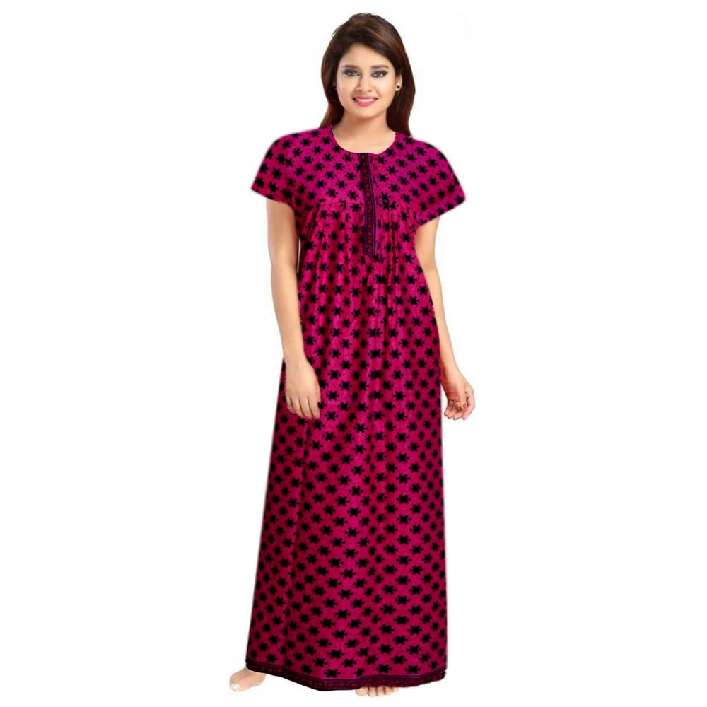 Seduva Women's Cotton Printed Maxi Nighty (Pink)