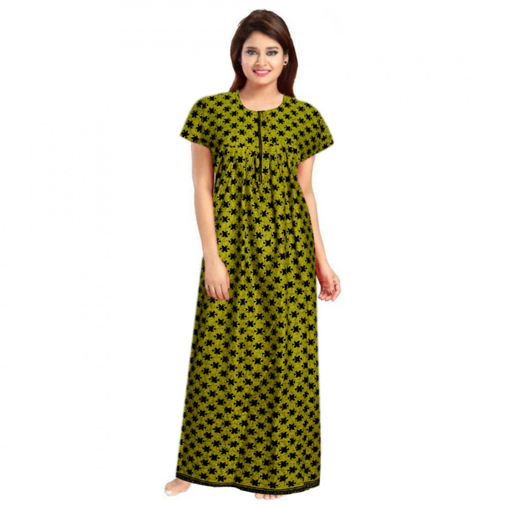 Seduva Women's Cotton Printed Maxi Nighty (Green)