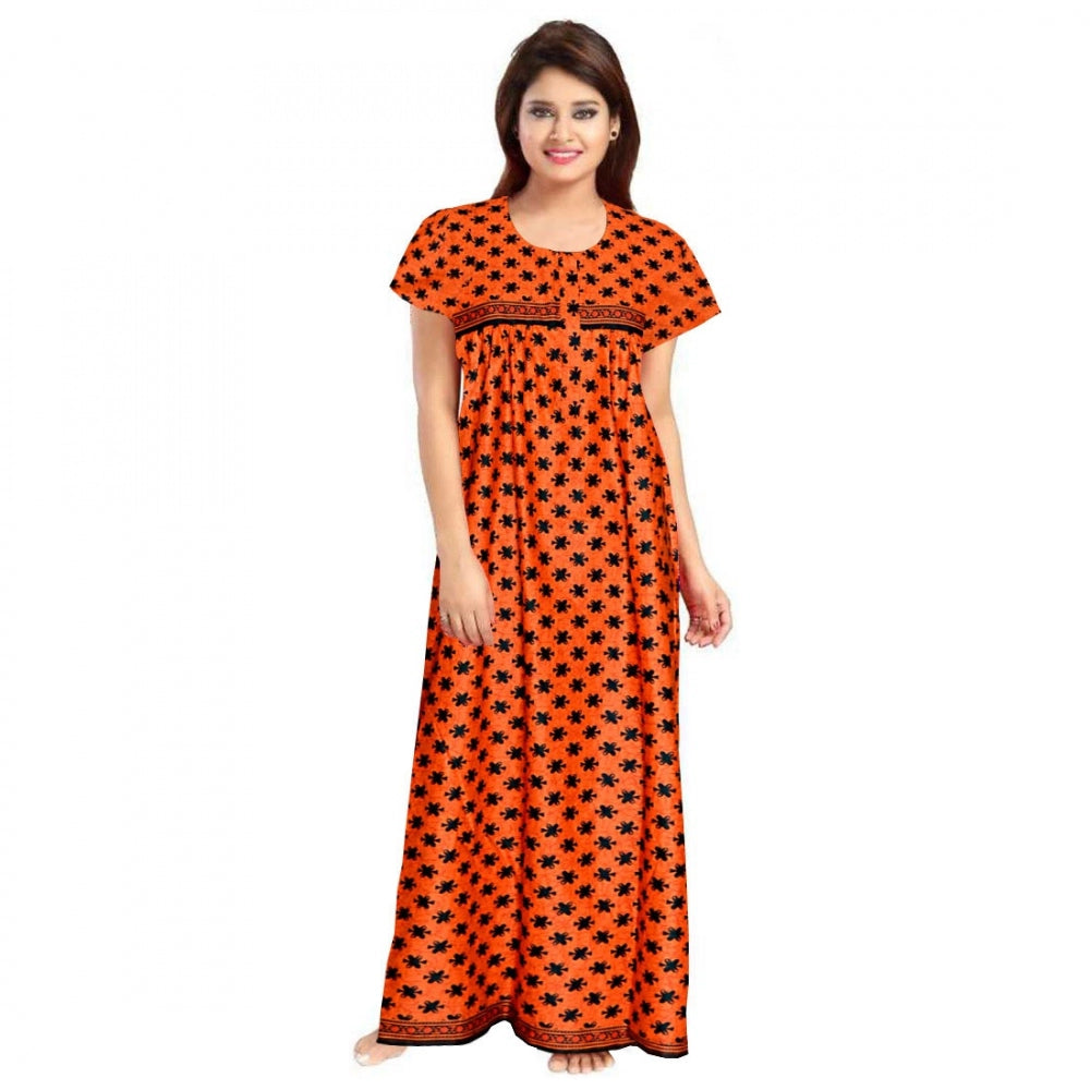 Seduva Women's Cotton Printed Maxi Nighty (Orange)