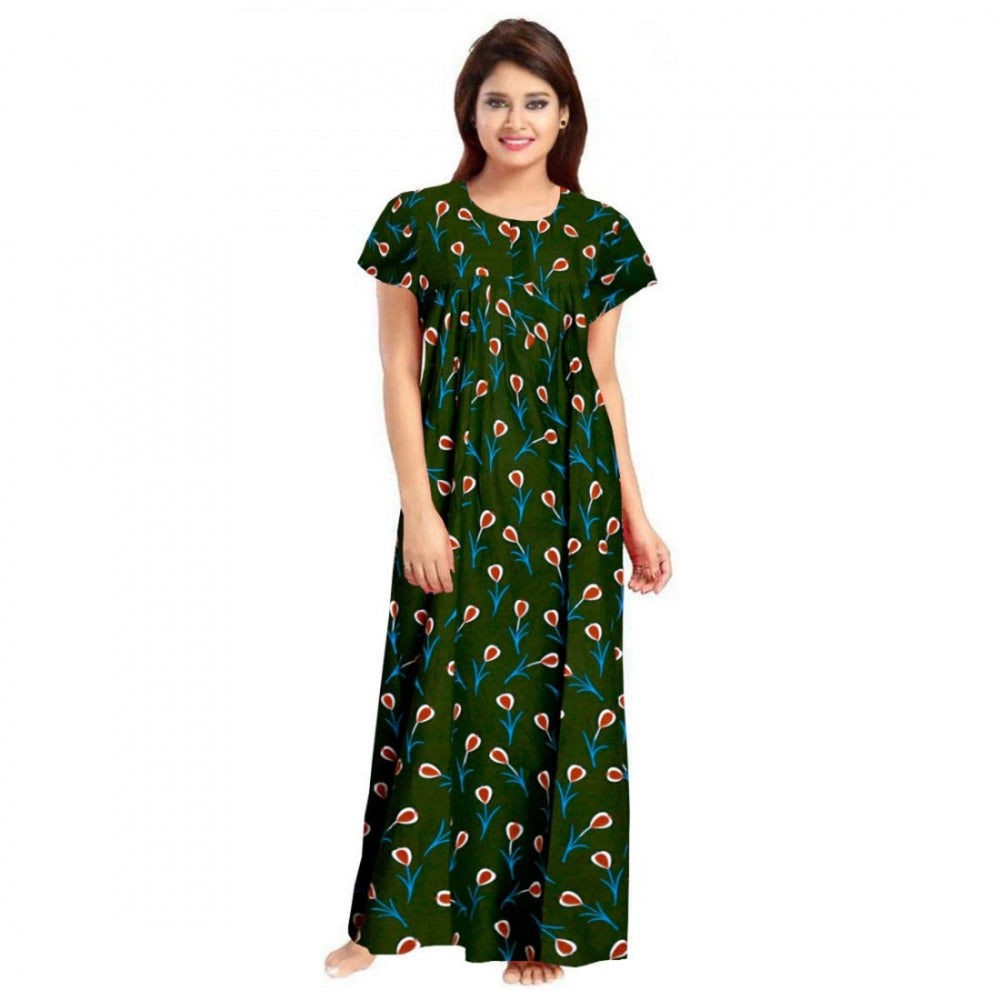 Seduva Women's Cotton Printed Maxi Nighty (Green)