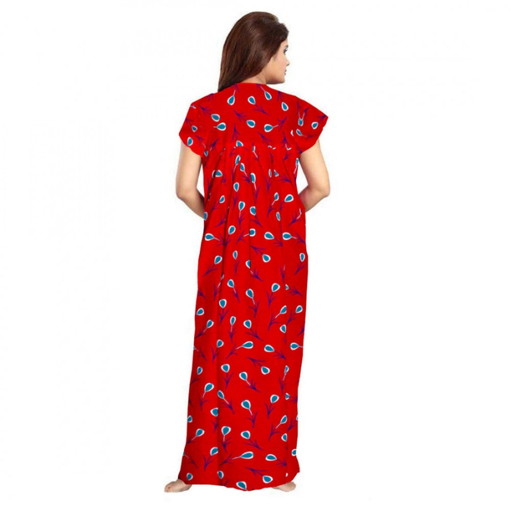 Seduva Women's Cotton Printed Maxi Nighty (Red)