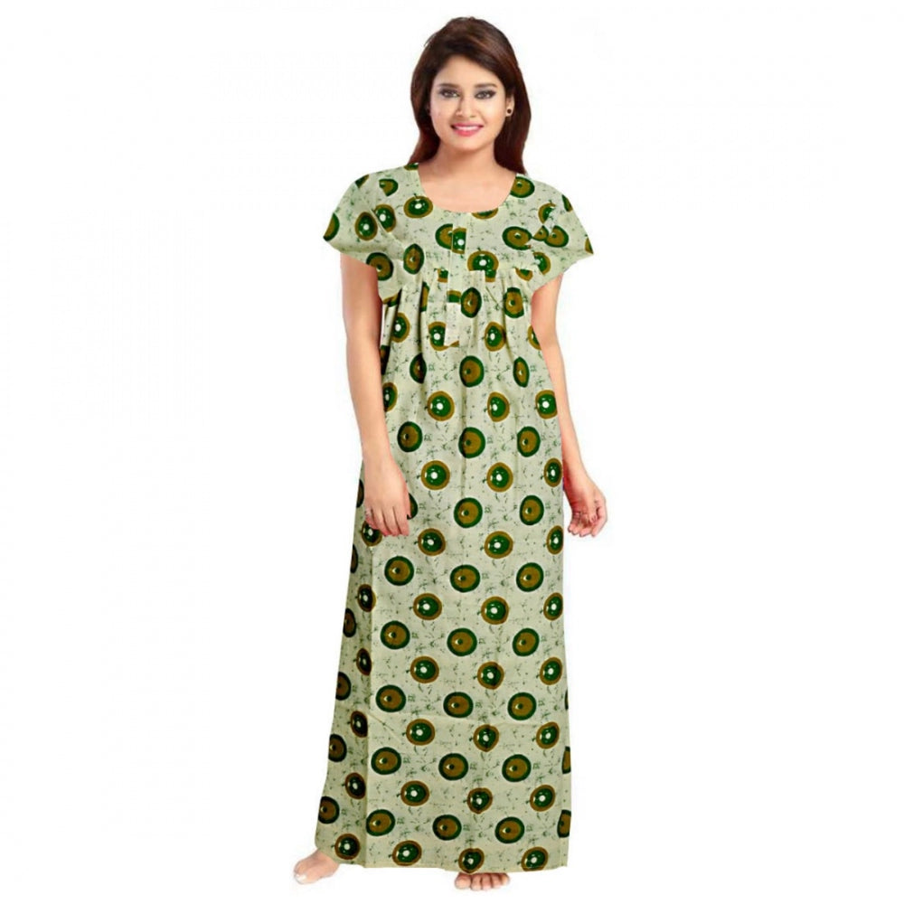Seduva Women's Cotton Printed Maxi Nighty (Green)