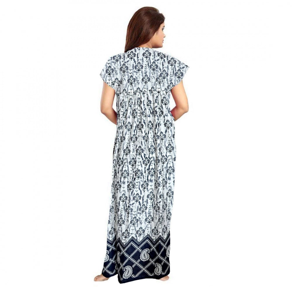 Seduva Women's Cotton Printed Maxi Nighty (Navy Blue)