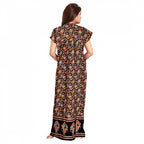 Seduva Women's Cotton Printed Maxi Nighty (Brown)