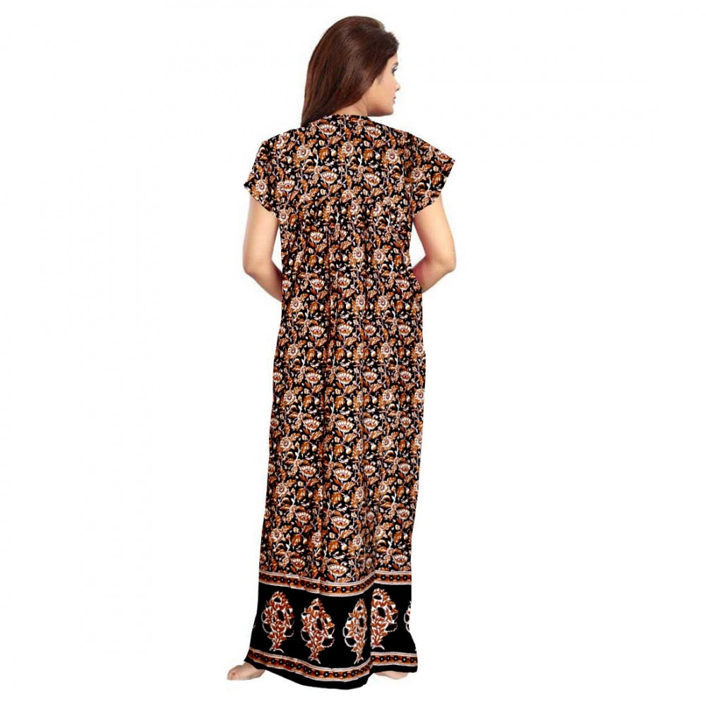 Seduva Women's Cotton Printed Maxi Nighty (Brown)