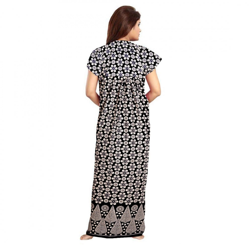Seduva Women's Cotton Printed Maxi Nighty (Black)