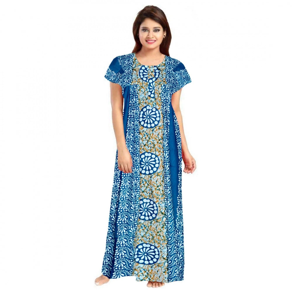 Seduva Women's Cotton Printed Maxi Nighty (Blue)