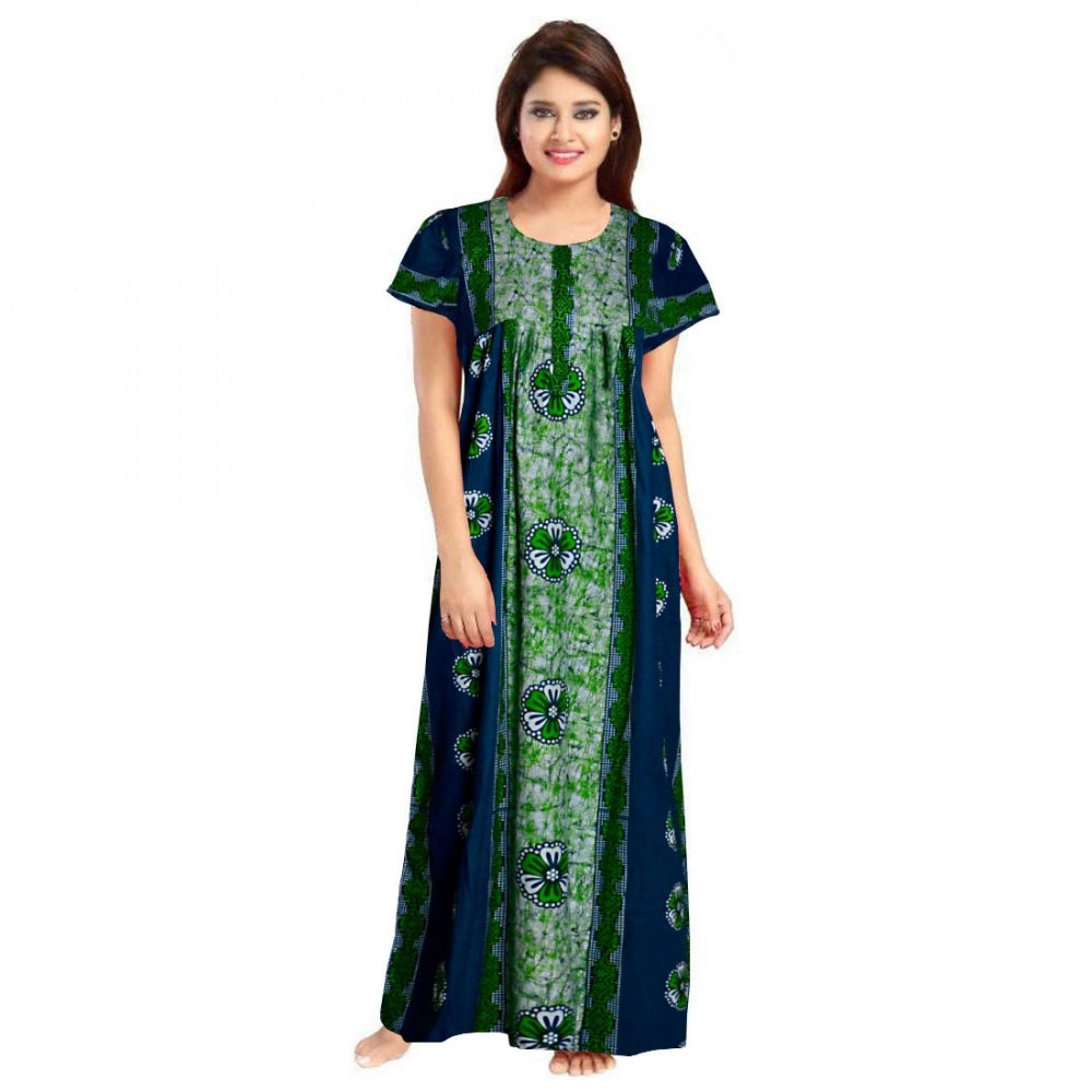 Seduva Women's Cotton Printed Maxi Nighty (Green)