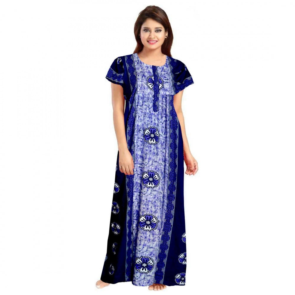 Seduva Women's Cotton Printed Maxi Nighty (Blue)