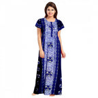 Seduva Women's Cotton Printed Maxi Nighty (Blue)