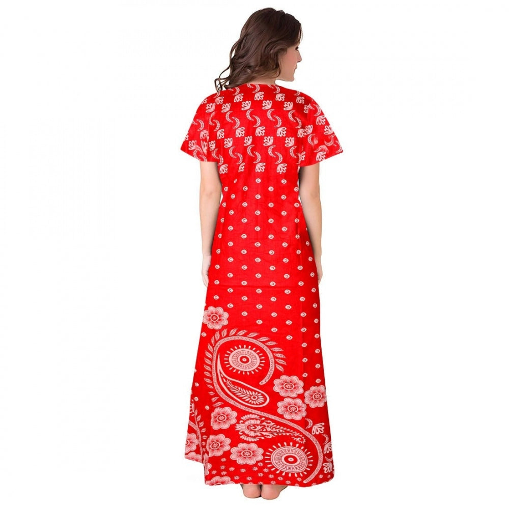 Seduva Women's Cotton Printed Maxi Nighty (Red)