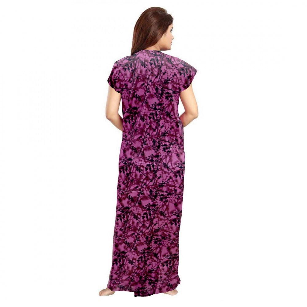 Seduva Women's Cotton Printed Maxi Nighty (Wine)