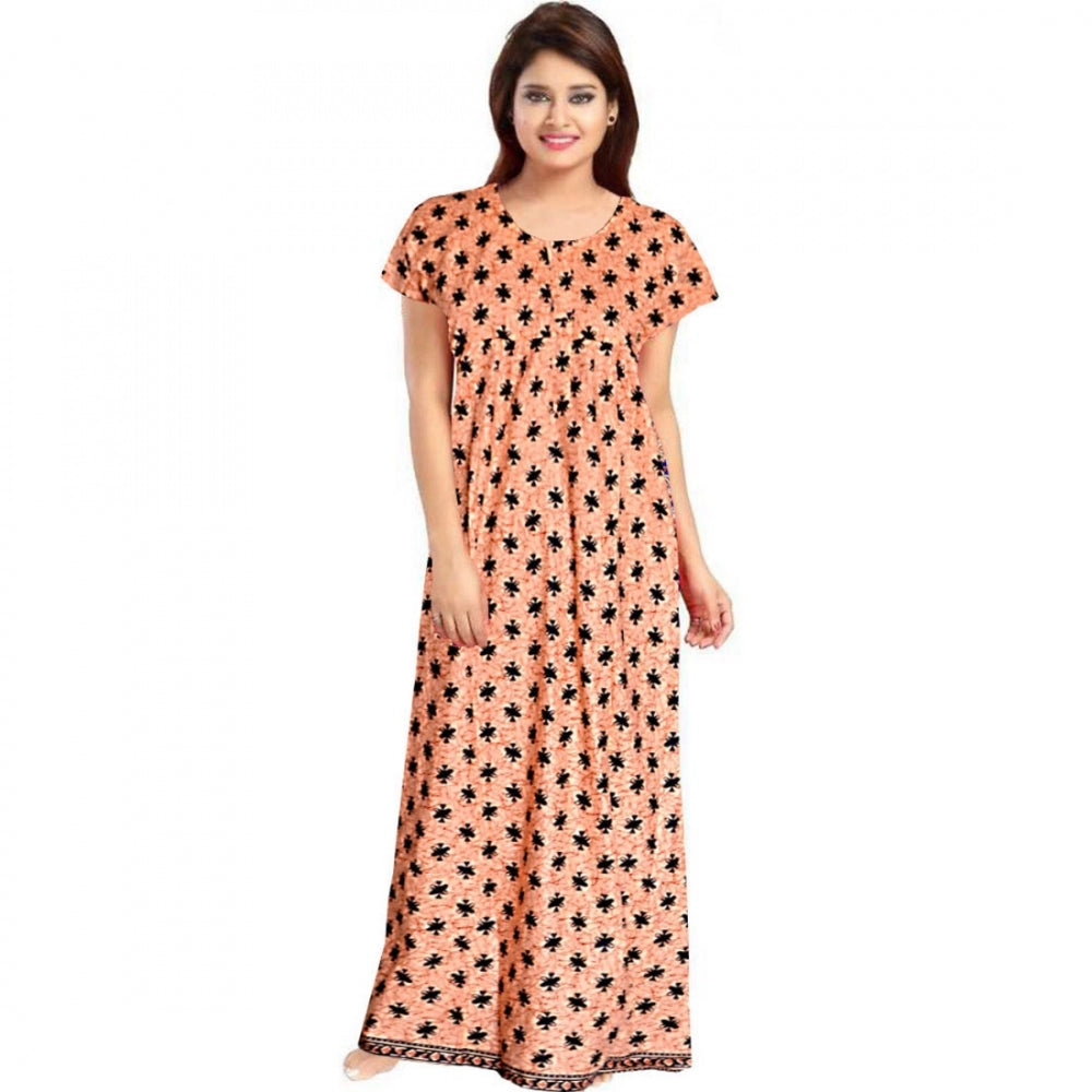 Seduva Women's Cotton Printed Maxi Nighty (Peach)